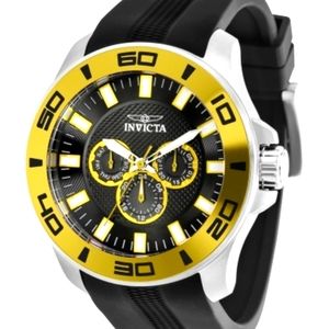 Invicta Pro Diver Mens Chronograph Steel Case Yellow Bezel Silicone Band…